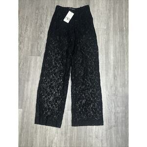 ZARA Black Sequin Lace HiRise Pant XS Straight Sleek Festive Days Legging NWT
